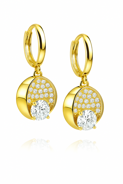 14k Yellow Gold Dangle Hoop Huggie Earrings