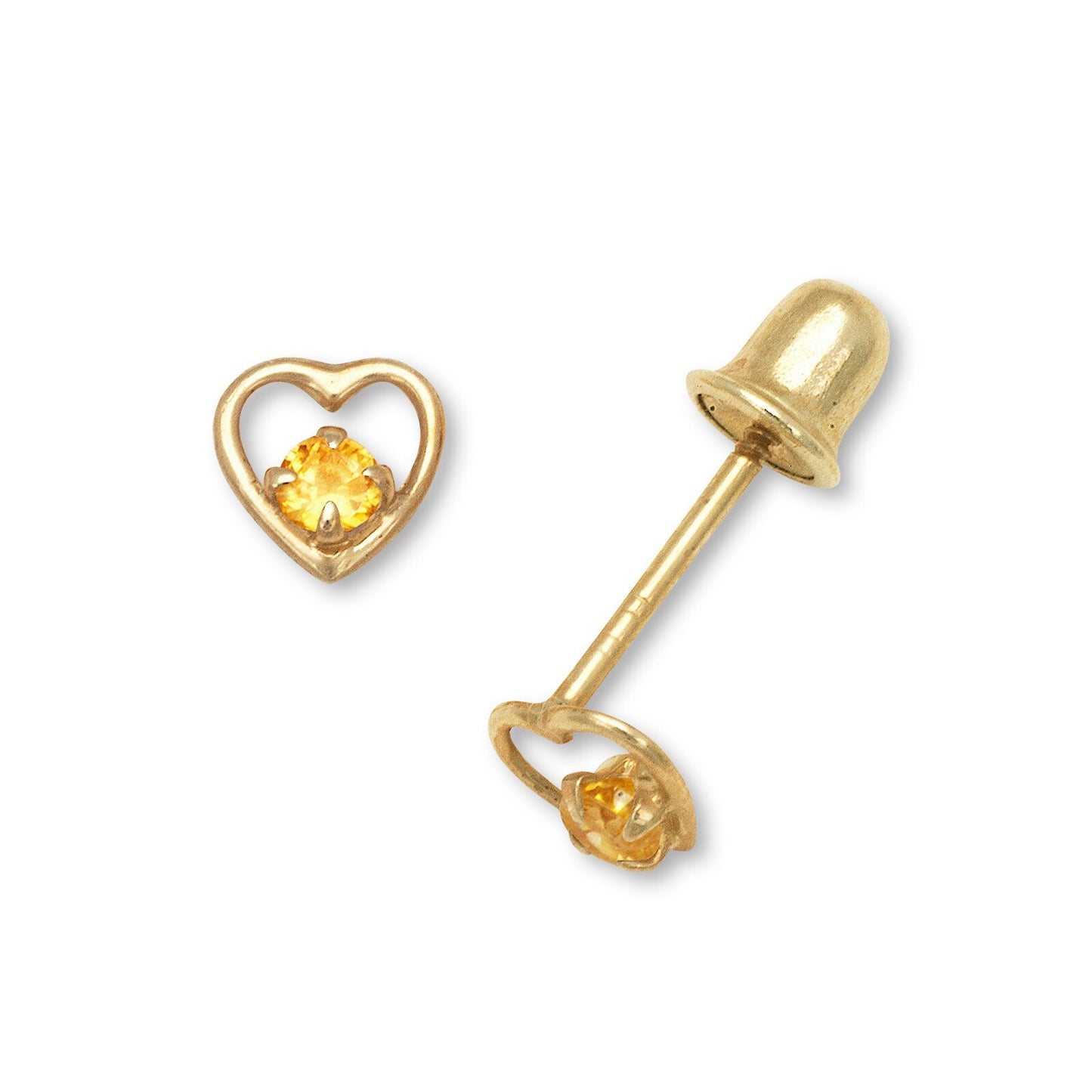 14K Yellow Gold  Birthstone Heart Shape Stud Earrings for Girl