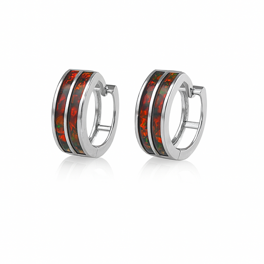14k White Gold Double Row Black Opal Huggie Hoop Earrings