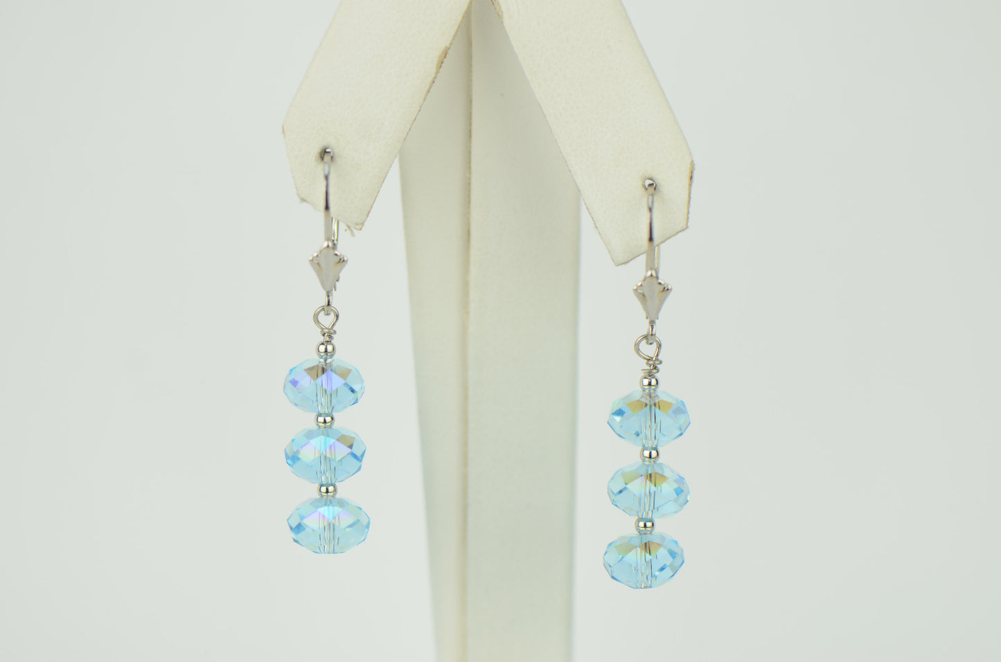 Three Color Crystal Dangle Drop earrings Sterling Silver 925