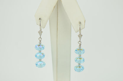 Three Color Crystal Dangle Drop earrings Sterling Silver 925
