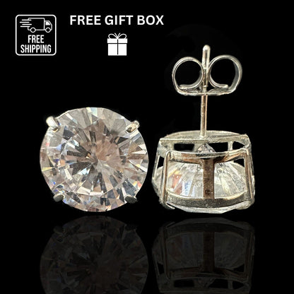 14k Heavy Basket White Gold Round AAA Quality CZ Stud with push back