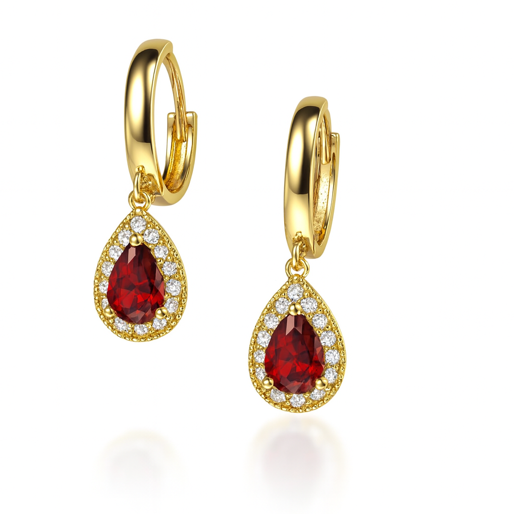14k Yellow Gold Halo Birthstone Huggie Earrings for Women