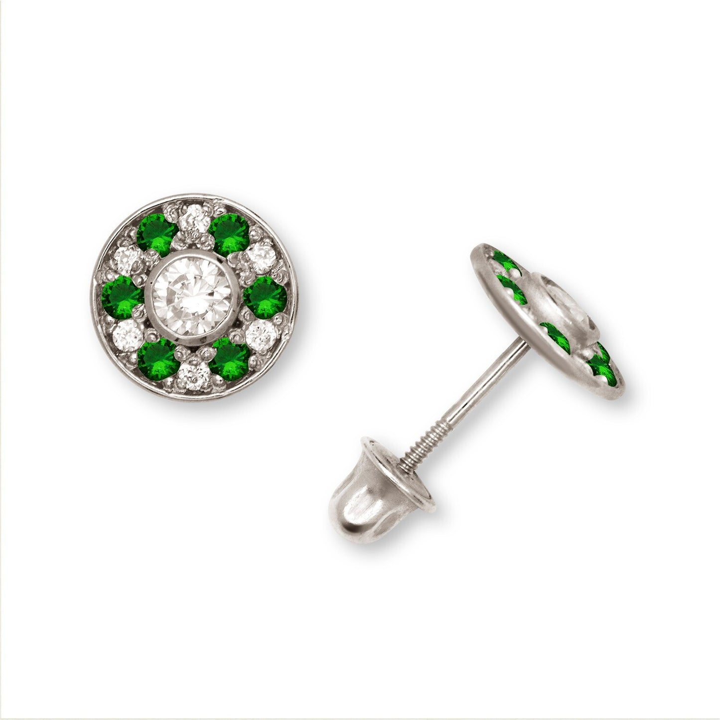 14K Yellow & White Gold Round Shaped Beautiful CZ Earrings for Girls