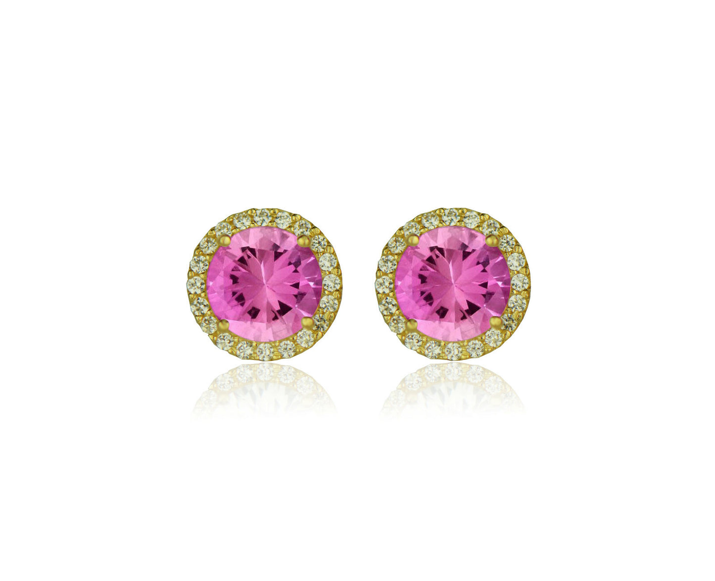 14K Yellow Gold Round Halo CZ Stud Push Back Earrings