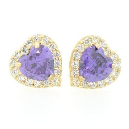 14K Yellow Gold Halo Heart CZ Stud Earrings Screw Back