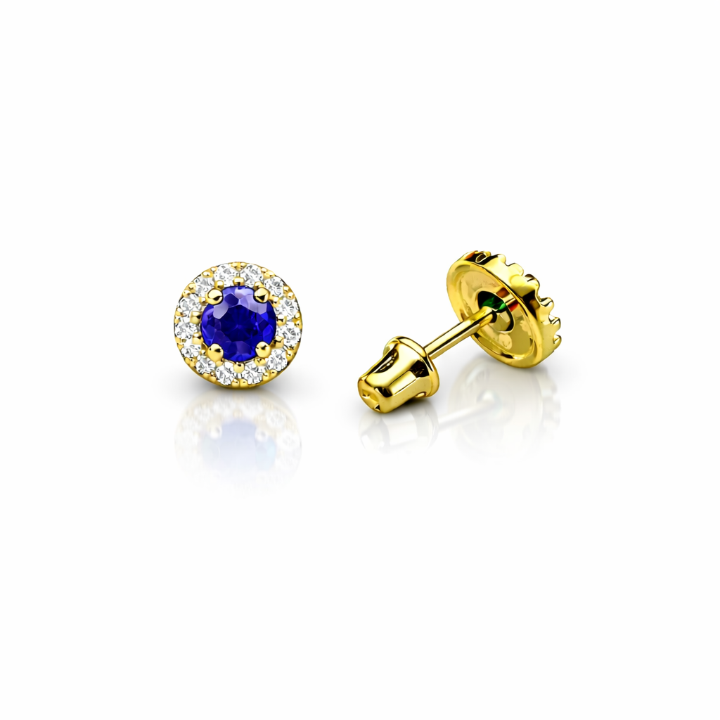 14k Yellow Gold Halo Stud Earrings with Screw  Back