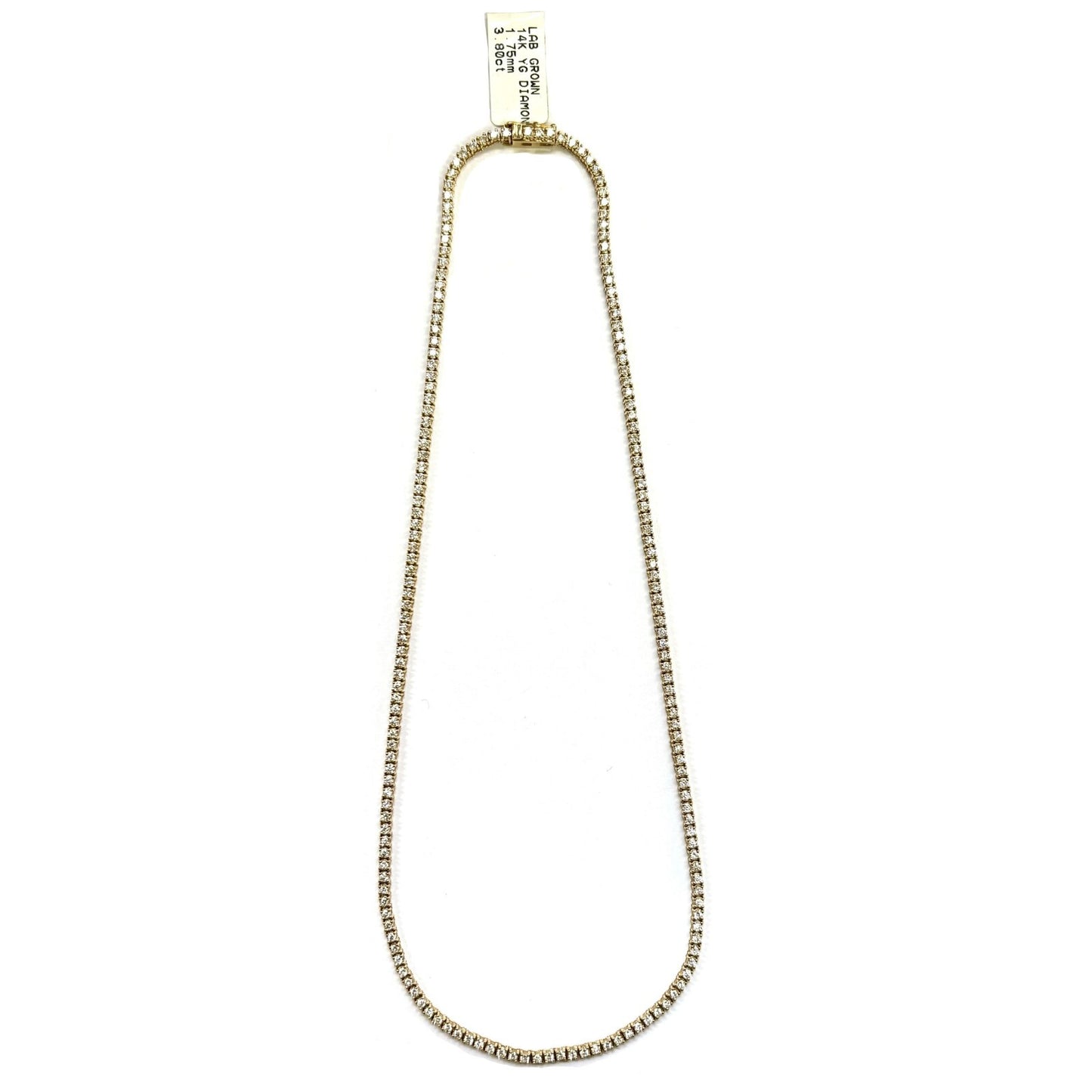 14K Yellow Gold Round Lab Grown Diamond Tennis Necklace 16 Inches