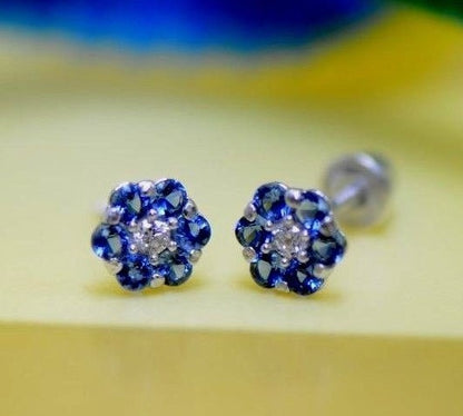 14k White Gold Flower Stud Earrings with Screw Back