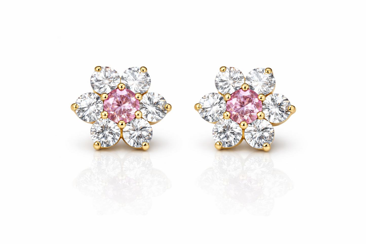 14k White Gold Flower Stud CZ Earrings screw back