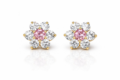 14k White Gold Flower Stud CZ Earrings screw back
