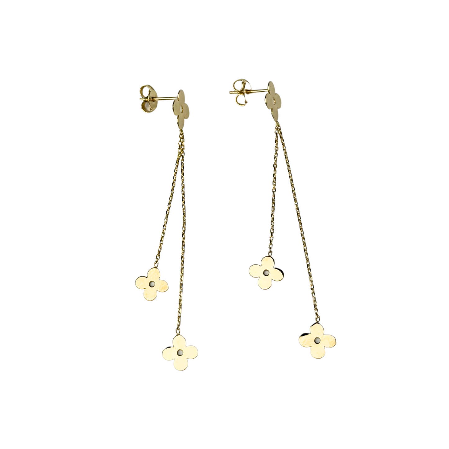 14k Yellow & White Gold Classic Clover Push Back Earrings for Women