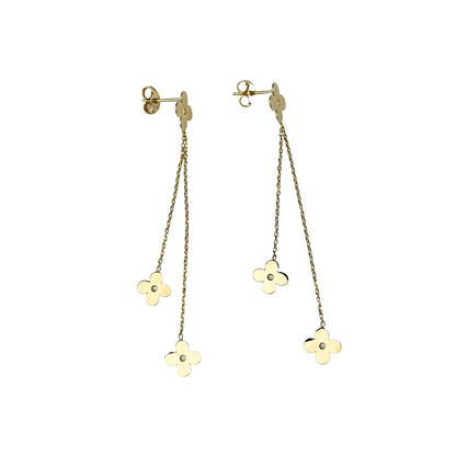 14k Yellow & White Gold Classic Clover Push Back Earrings for Women