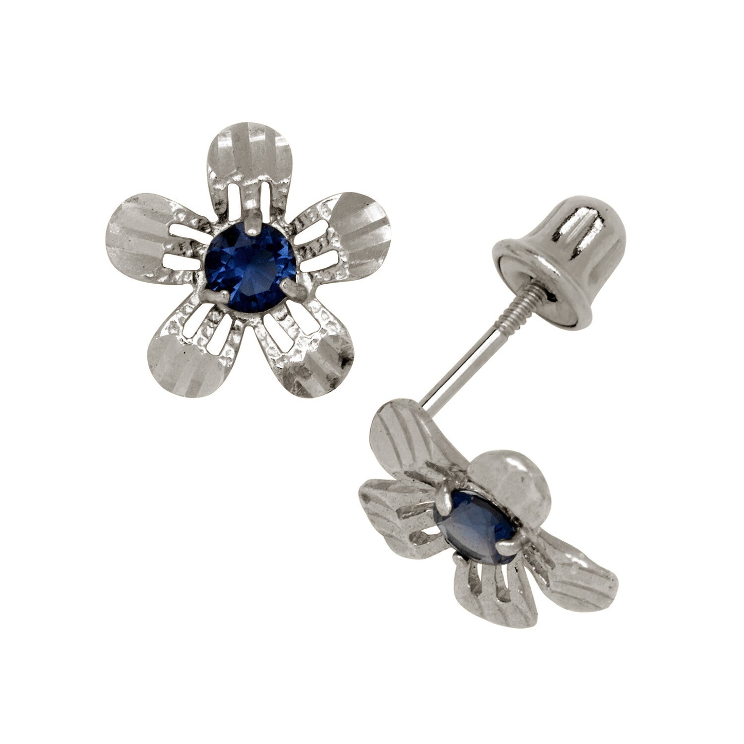 14K Yellow or White Gold Cubic Zirconia Flower Earrings with Screw Back