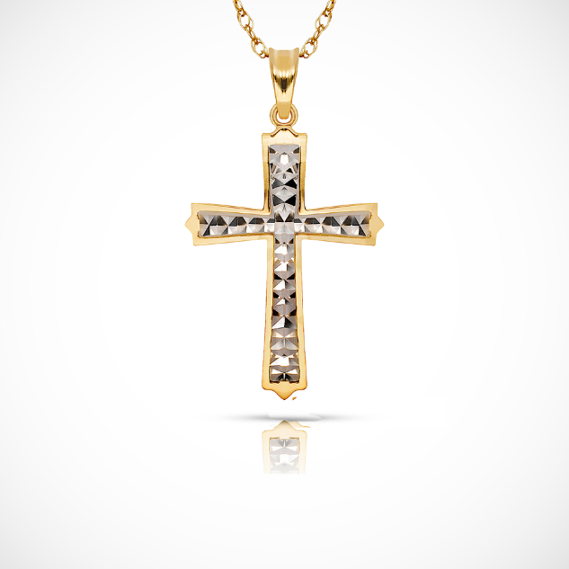 14K Yellow & White Gold Cross Pendant For Women