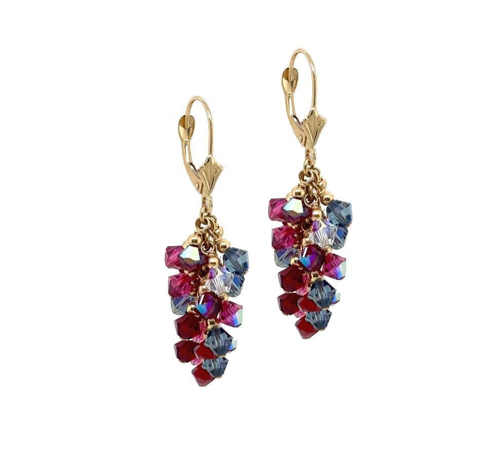 14k Yellow Gold Dangle Grape Leverback Earrings Made with Crystal from Swarovski