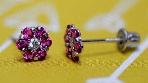 14k White Gold Flower Stud Earrings with Screw Back