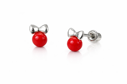 14k Yellow Gold Bow Tie Coral Stud Earrings/ Screw Back