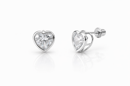 14K Solid White Gold Heart Birthstone Stud Earrings 6MM X 6MM