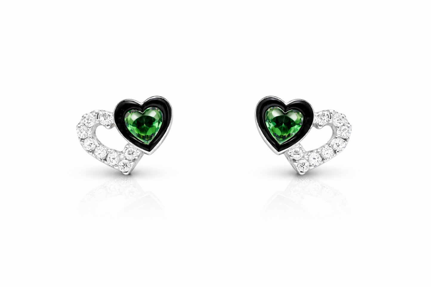 14K White Gold Double Heart Earrings