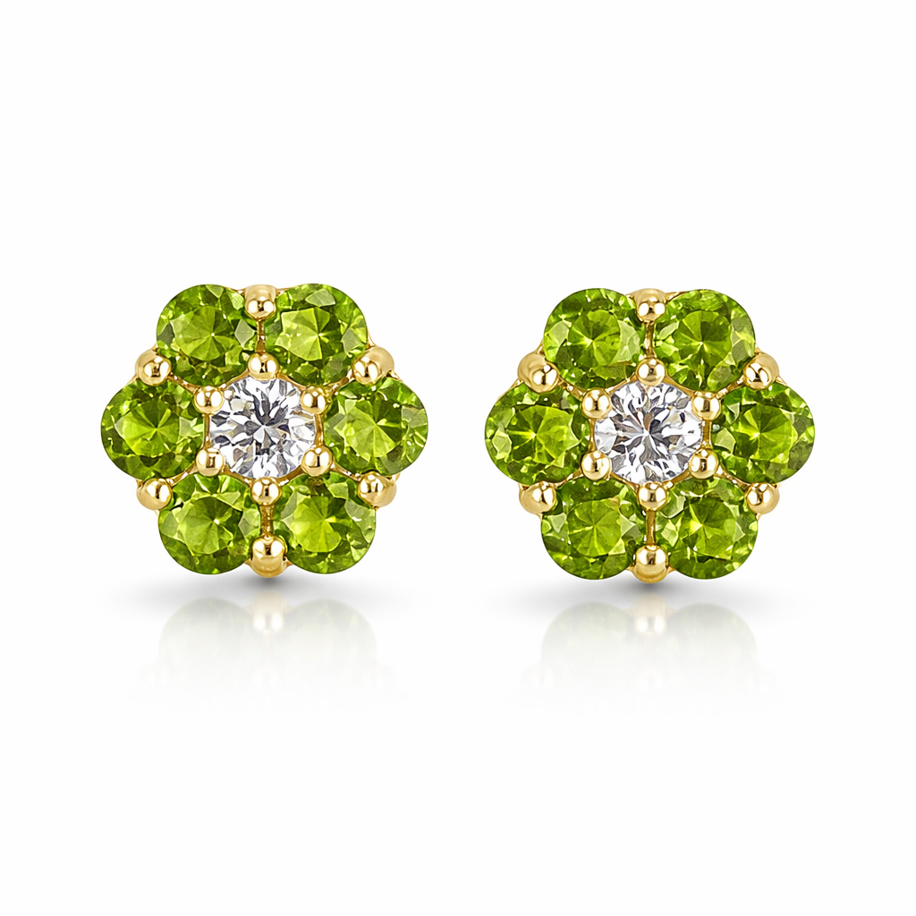 14k Yellow Gold Flower Stud Earrings with Screw Back