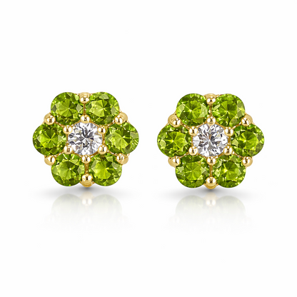 14k Yellow Gold Flower Stud Earrings with Screw Back