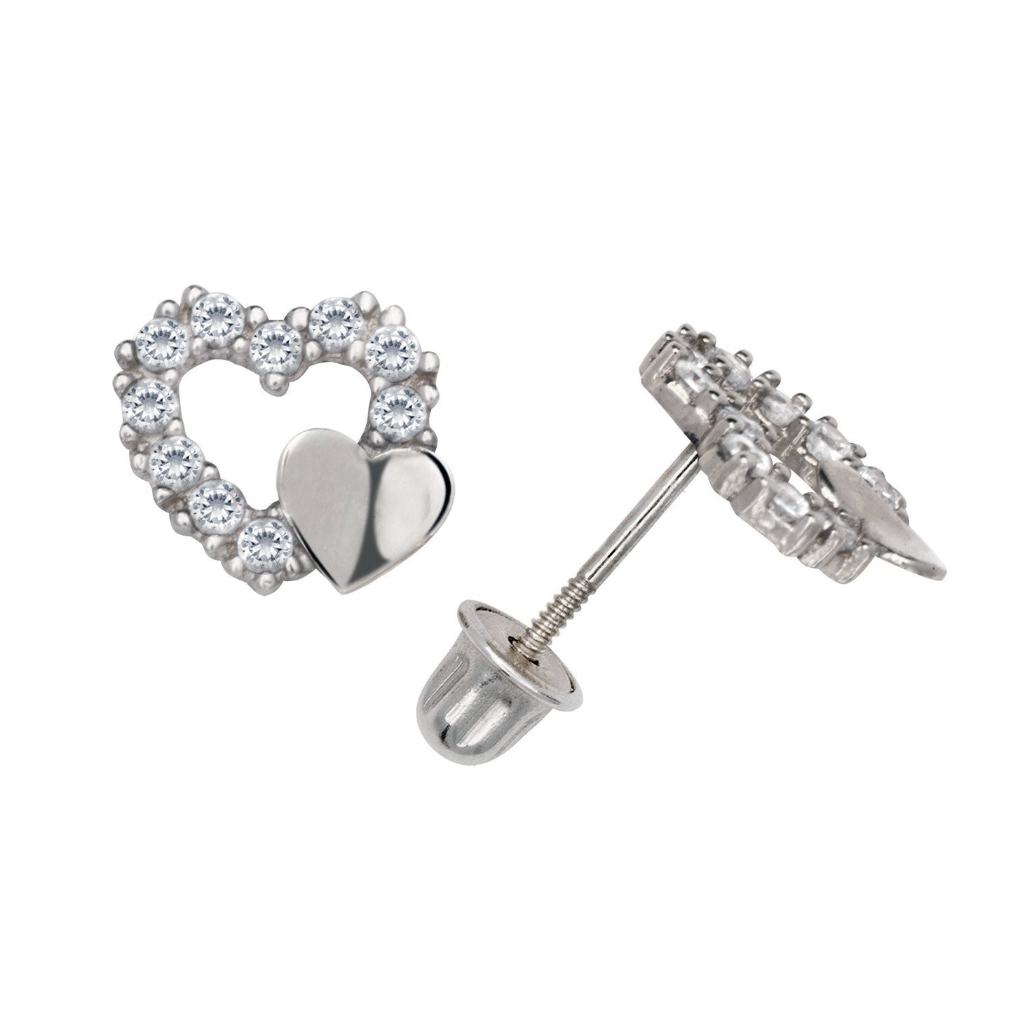 14K Yellow & White Gold  Pretty CZ Heart Shaped Stud Earrings for Women