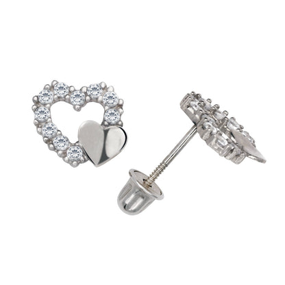14K Yellow & White Gold  Pretty CZ Heart Shaped Stud Earrings for Women