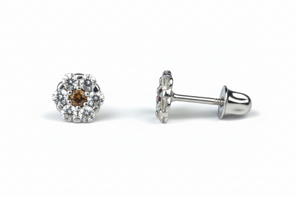 14K White Gold Flower Shaped  Screw Back Stud Earrings for Women