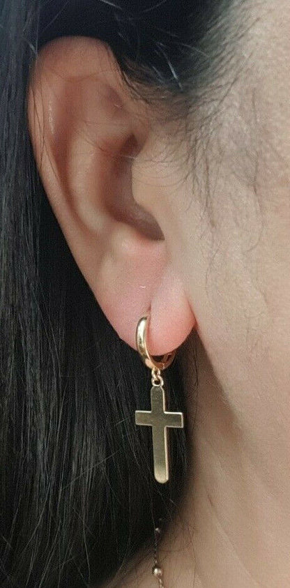 14k Yellow / White Gold Dangle Hamsa Huggie Earrings