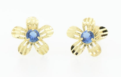 yellow gold 14k flower earrings cz stud back screw