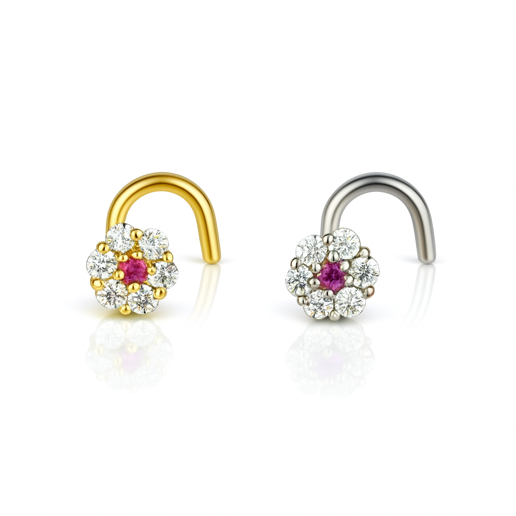 14k Yellow or White Gold CZ Nose Piercing Stud