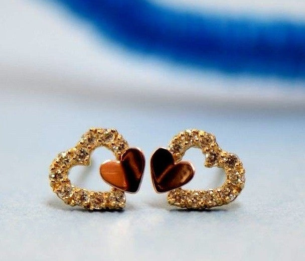 14K White or Yellow Gold Heart Shape CZ Stud Earrings