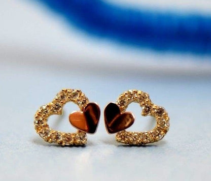 14K White or Yellow Gold Heart Shape CZ Stud Earrings