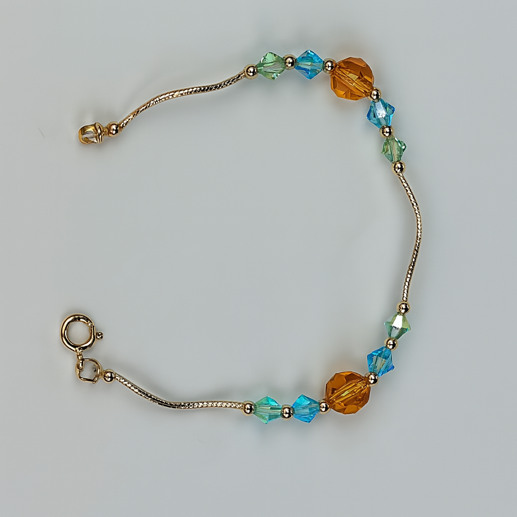14K Yellow Gold Elegant Crystals Bracelet Kids Baby Girls & Boy