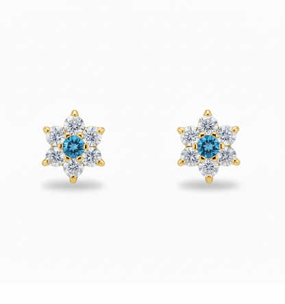 14K Yellow Gold Classic Flower CZ  Stud Earrings for Women