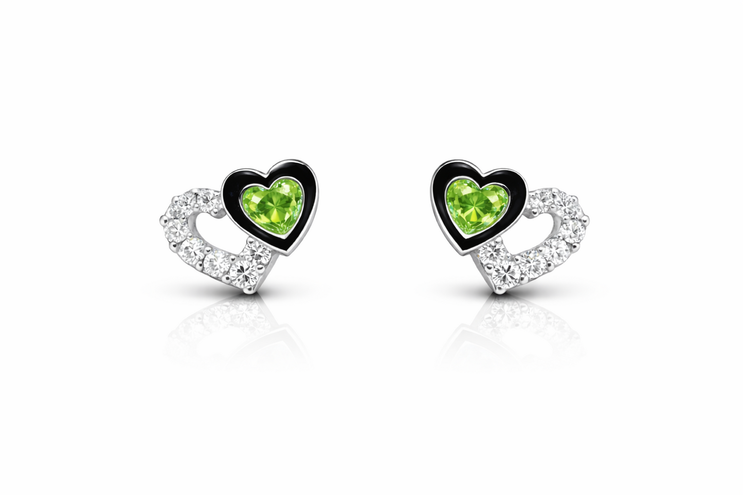 14K White Gold Double Heart Earrings