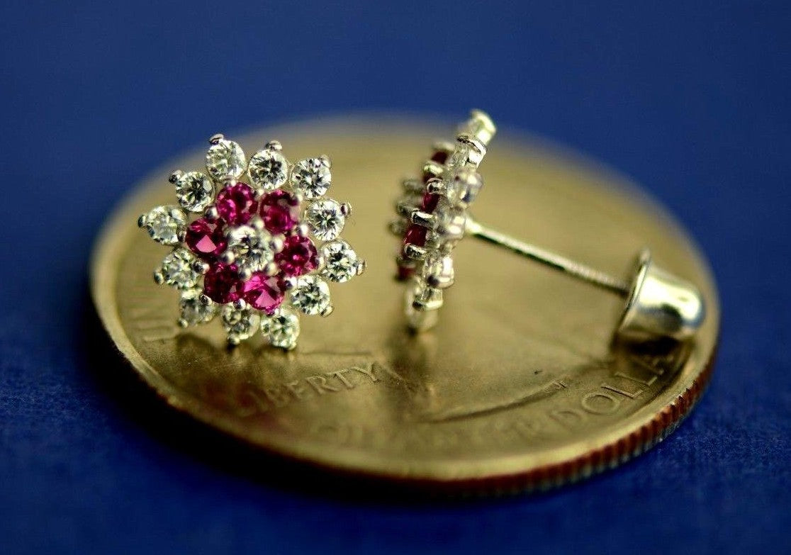 14k White Gold Flower Stud Earrings with screw back