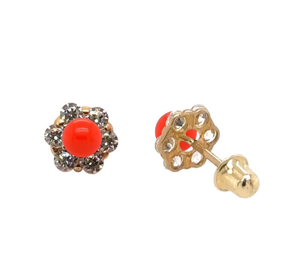 14k Yellow Gold Coral Stud Earrings/ Screw Back