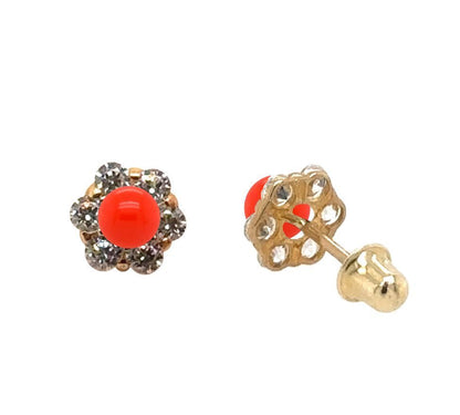 14k Yellow Gold Coral Stud Earrings/ Screw Back