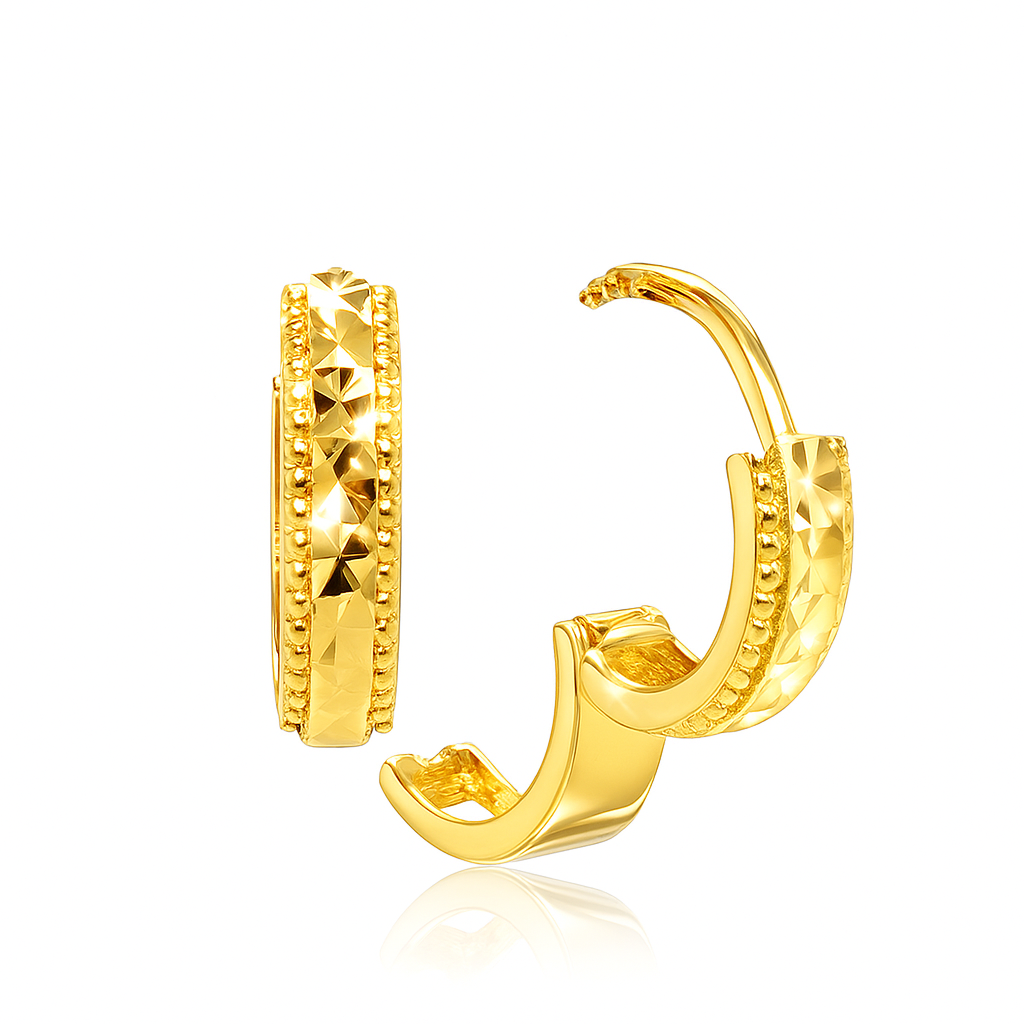 14K Yellow or White Gold Dimond Cut Huggie Earrings