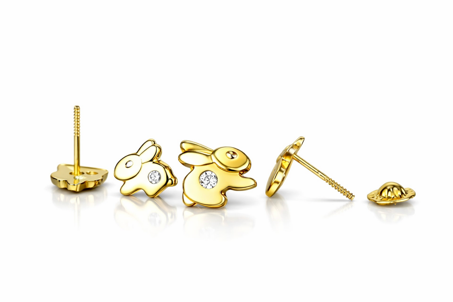 14k Yellow Gold CZ Rabbit Stud Earring