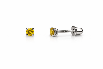 14K Solid White Gold 2.5mm Round Birthstone Stud Earrings with Screw Back