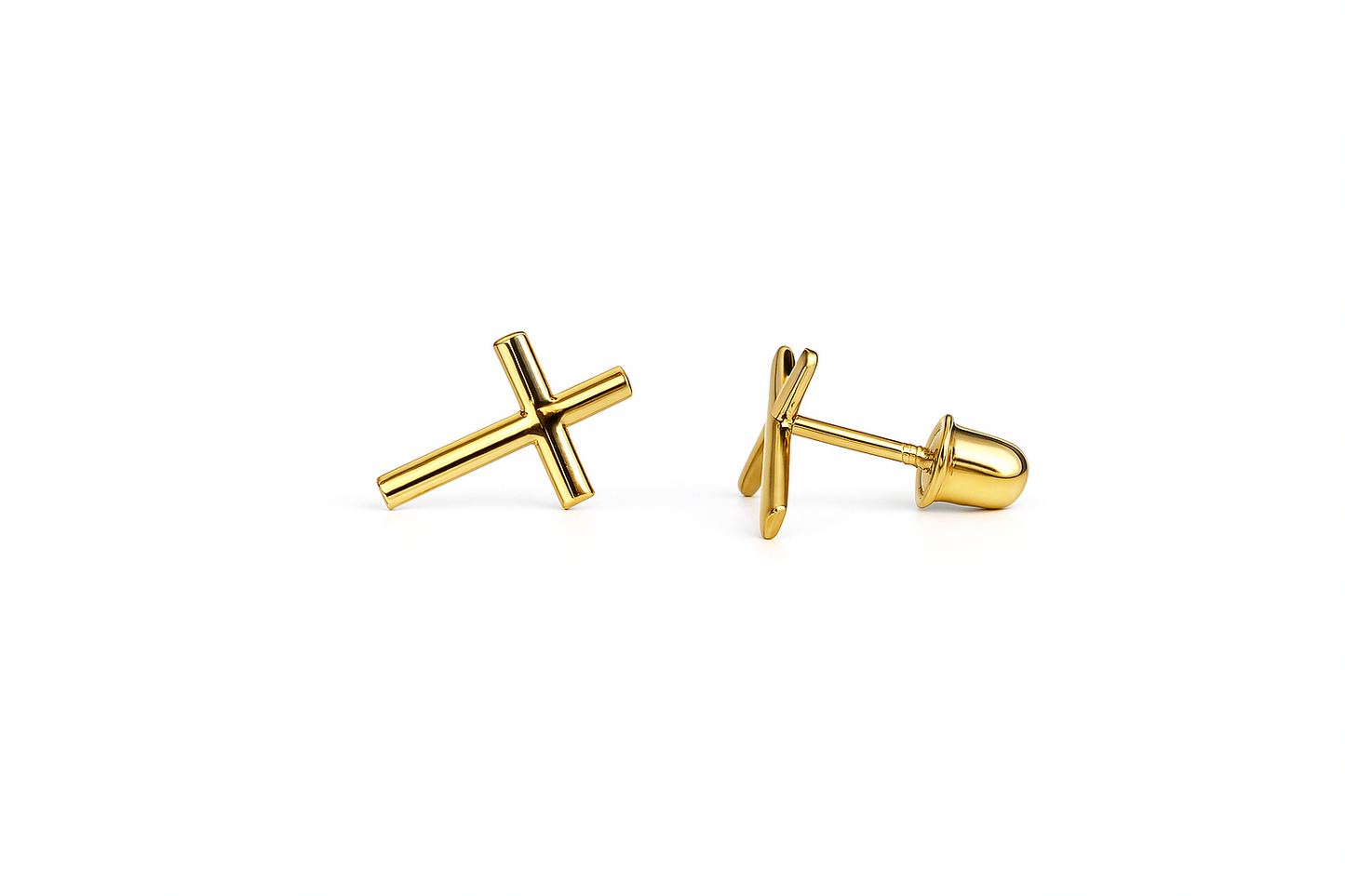 14K  Yellow Gold Cross Stud Earrings for Women