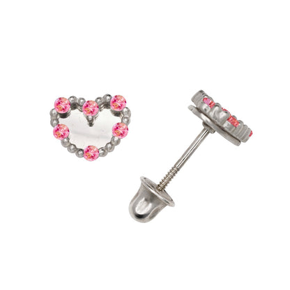 14K Yellow & White Gold Classic Heart Shaped CZ Stud Earrings for Women
