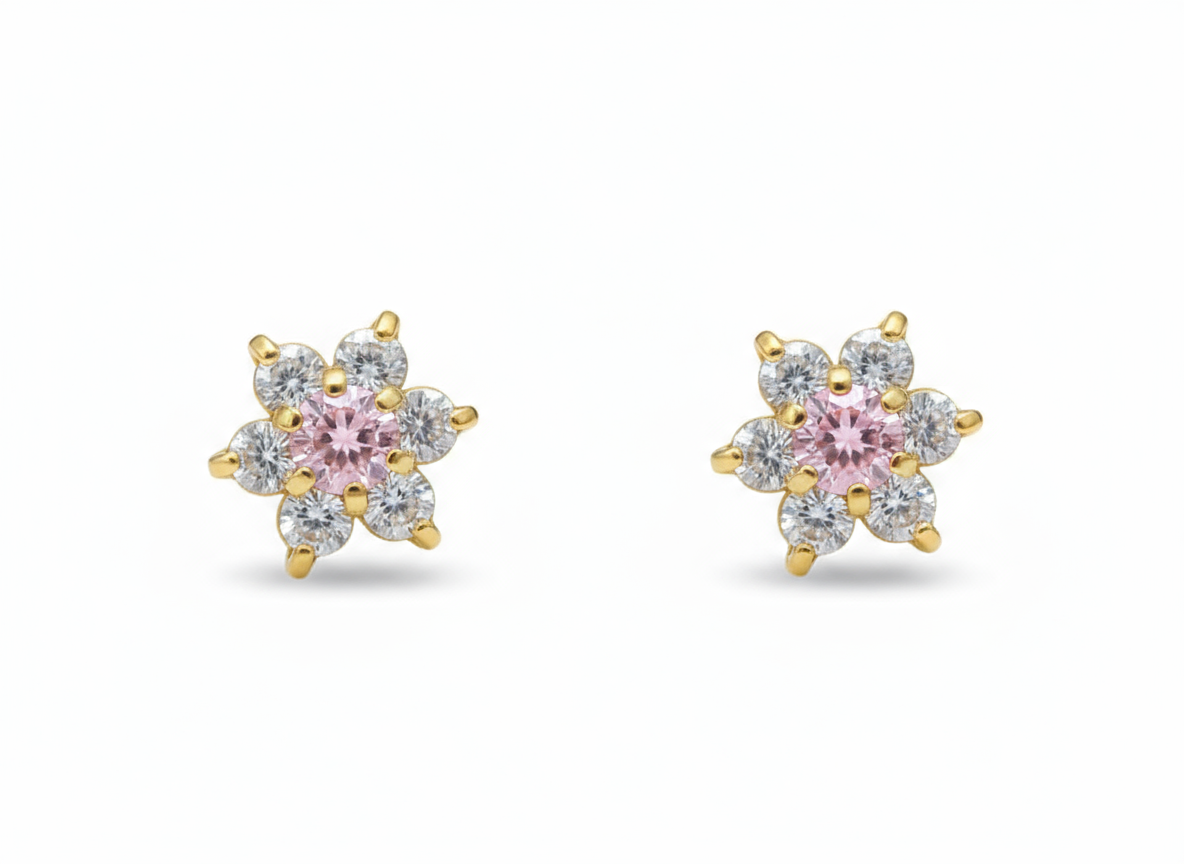 14k Yellow Gold Beautiful Flower Shaped Earrings for Women