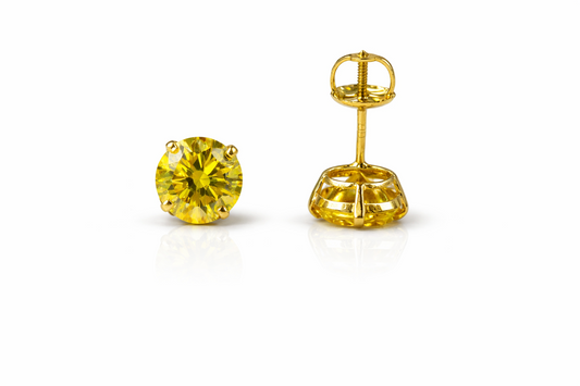 14K Gold GRA Certified D-VVS1 Round Yellow Moissanite Screw Back Studs Earrings