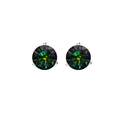 14K Gold GRA CertifiedD-VVS1 Rainbow Green Moissanite ScrewBack Stud Earrings