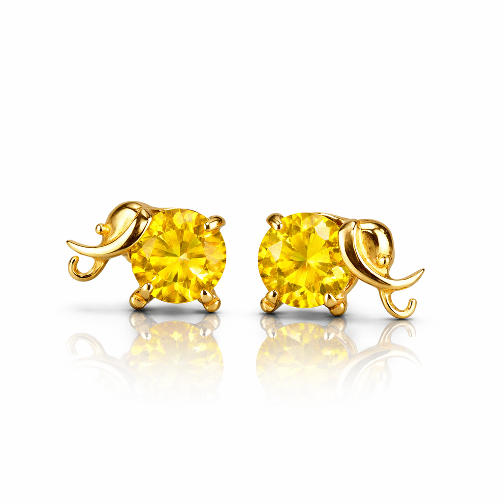 14k Yellow Gold Elephant Birthstone Screw Back Earring