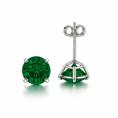 14K Solid White Gold 6mm Round Birthstone Stud Earrings with Push Back